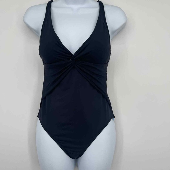 New Bleu Rod Beattie Black One Piece Swimsuit Womens 4 Halter Twisted Slimming - Picture 10 of 12